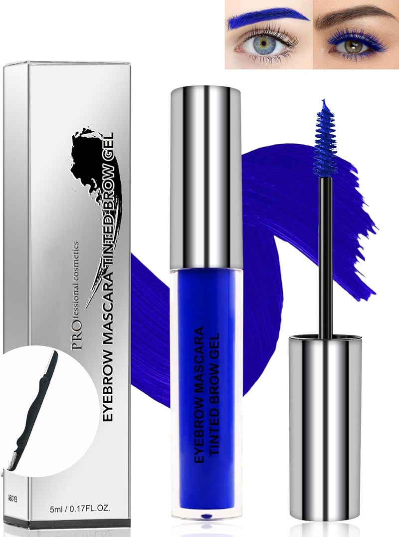 Eyebrow Mascara Gel Eye Brow Glue Longlasting Waterproof Quick Drying Blue Tinted Brow Gel Colored Mascara Tinted Eyebrow Filler Volumizing Enhance Brow Mascara for Women Transferproof07 Blue