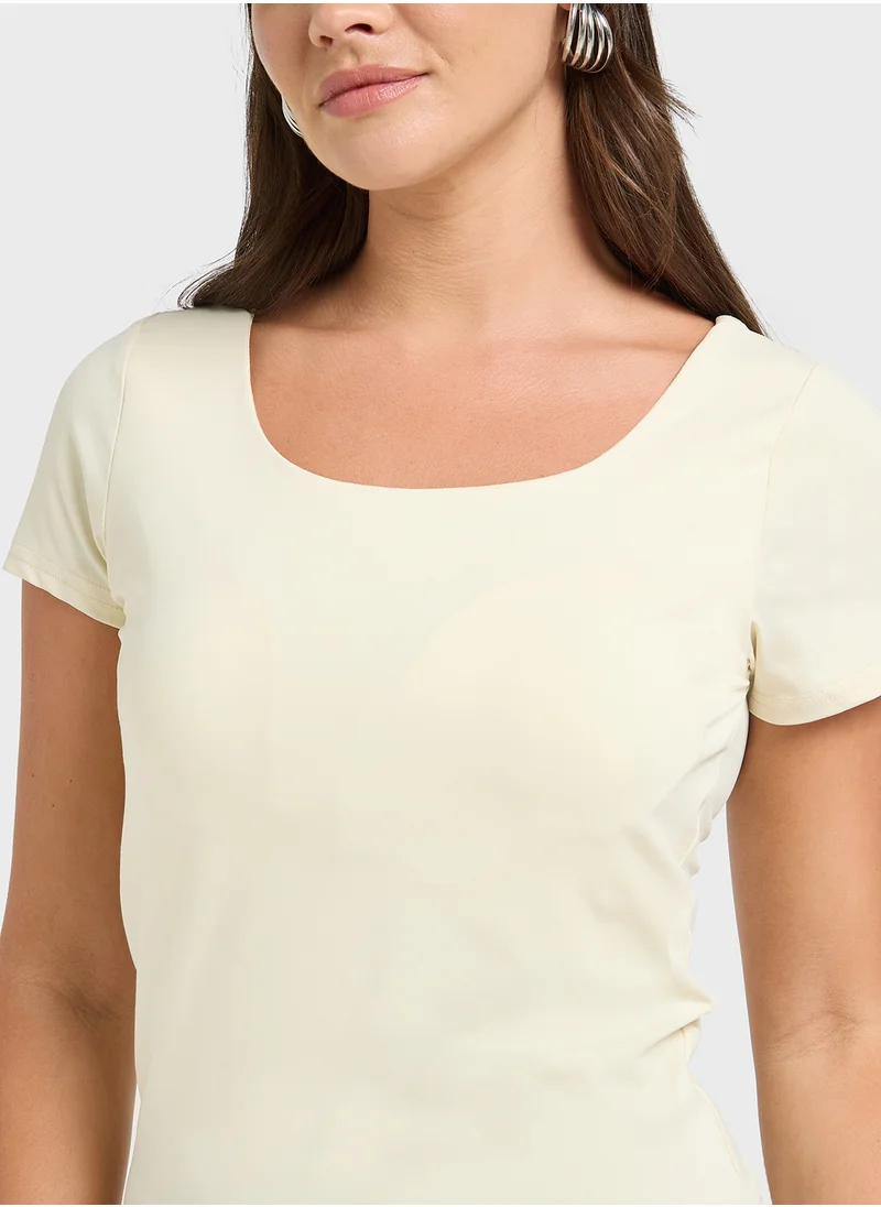 Ginger Basics Scoop Neck Seamless T-Shirt With Bra Top