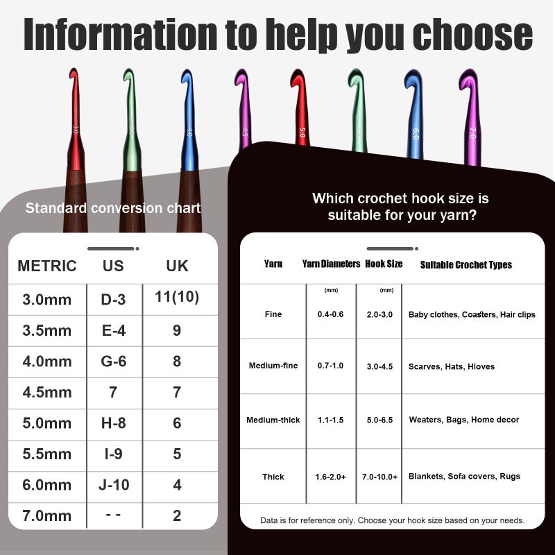 Giwrmu Crochet Hook Set, 5 Pcs Ergonomic Crochet Hooks, Colored Aluminum Crochet Hook with Wooden Handle for Arthritic Hands Knitted Dolls, Gloves, Sweaters, Blankets - 3.0mm/3.5mm/4.0mm/4.5mm/5.0mm - Image 4