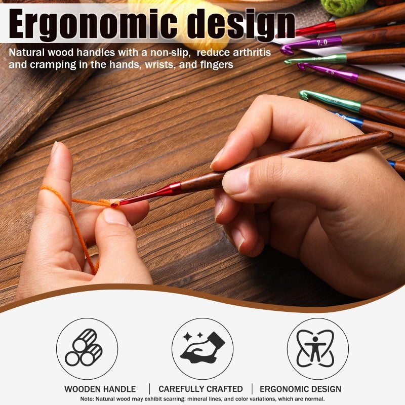 Giwrmu Crochet Hook Set, 5 Pcs Ergonomic Crochet Hooks, Colored Aluminum Crochet Hook with Wooden Handle for Arthritic Hands Knitted Dolls, Gloves, Sweaters, Blankets - 3.0mm/3.5mm/4.0mm/4.5mm/5.0mm - Image 5