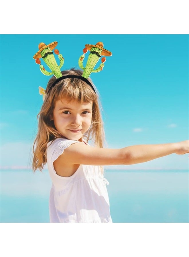 Doneace Hawaiian Party Headband Cactus Hair Hoop Green Head Boppers Headwear Tropical Party Decorations Aloha Luau Party Decor Cartoon Hair Supplies Summer Beach Pool Hair Accessories for Adult Kids1PCS - Image 2