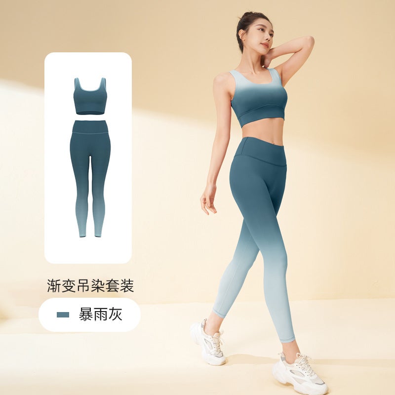 اسم المحتوى ناريلا Gradient Ombre Yoga Suit High Stretch Slim Fitness Set Rainstorm gray suit