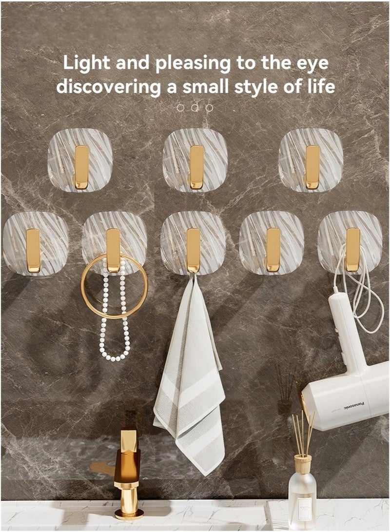 LEOKOR 8 Pcs Multipurpose Acrylic Wall Storage Hook Decorative Gold Hook Strong Adhesive Wall Hooks - Image 1