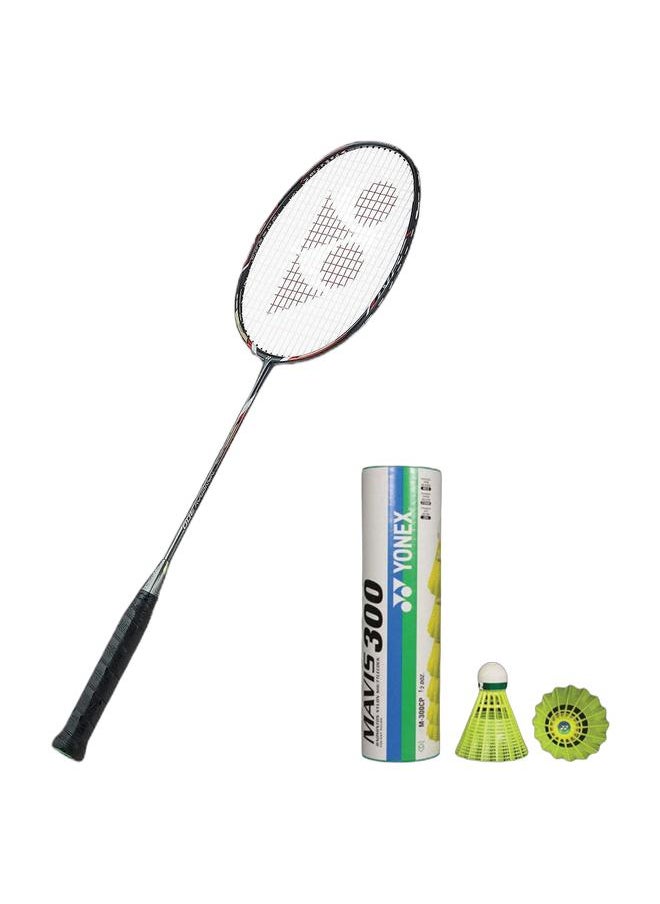Yonex Nanoray 300 Grey Red 3UG4 + Mavis 300 Green Cap Slow Badminton Shuttlecock 6 Pack, Yellow Pack  - Image 1