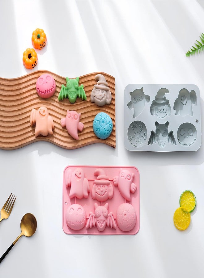 LLPMutu Halloween Silicone Molds Halloween Chocolate Molds 3D Silicone Candy Molds Halloween Baking Mold Halloween Ghosts Pumpkins Eyes Bats Skeletons Silicone Molds for Candy Cookie Jelly Cake Soap Ice Decor - Image 2