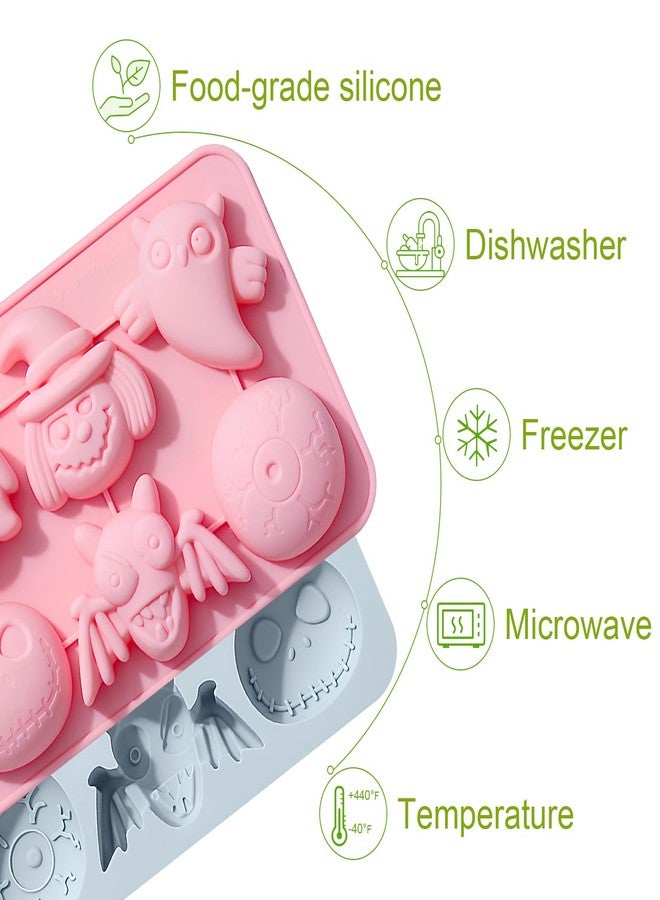 LLPMutu Halloween Silicone Molds Halloween Chocolate Molds 3D Silicone Candy Molds Halloween Baking Mold Halloween Ghosts Pumpkins Eyes Bats Skeletons Silicone Molds for Candy Cookie Jelly Cake Soap Ice Decor - Image 5