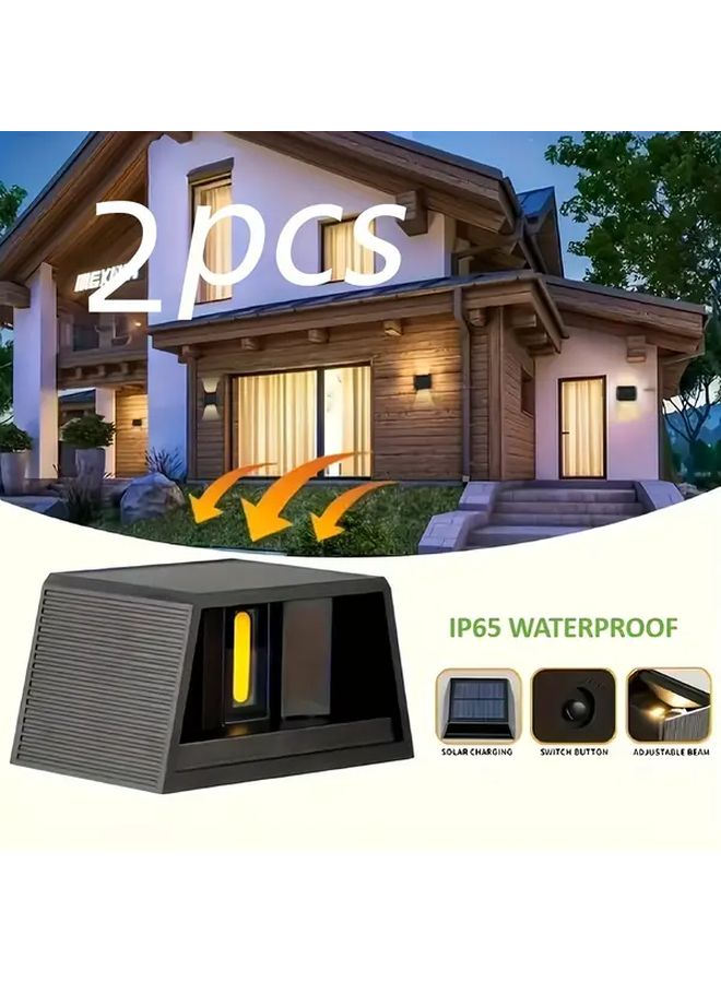 2 Pcs Solar Powered Dual Directional Wall Lights Smart Sensor White Light - Image 3