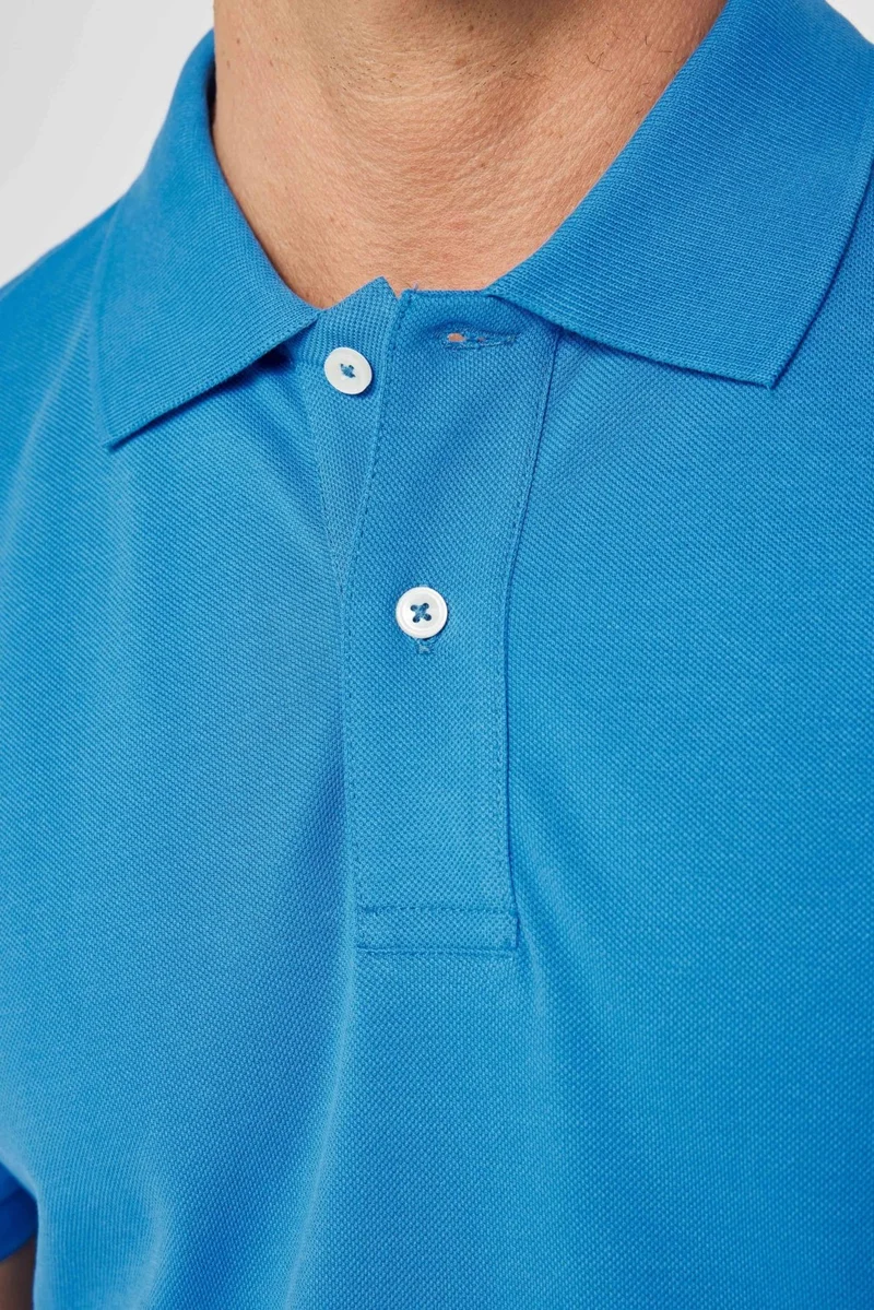 Tudors Men's Slim Fit Narrow Cut Cotton Plain Pique Sax Blue Polo Collar T-Shirt