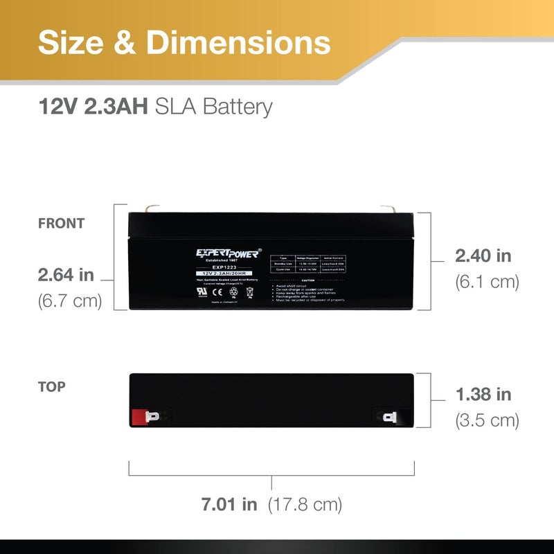ExpertPower ® 12 Volt 2.3 Ah Rechargeable Battery // EXP1223 - Image 3
