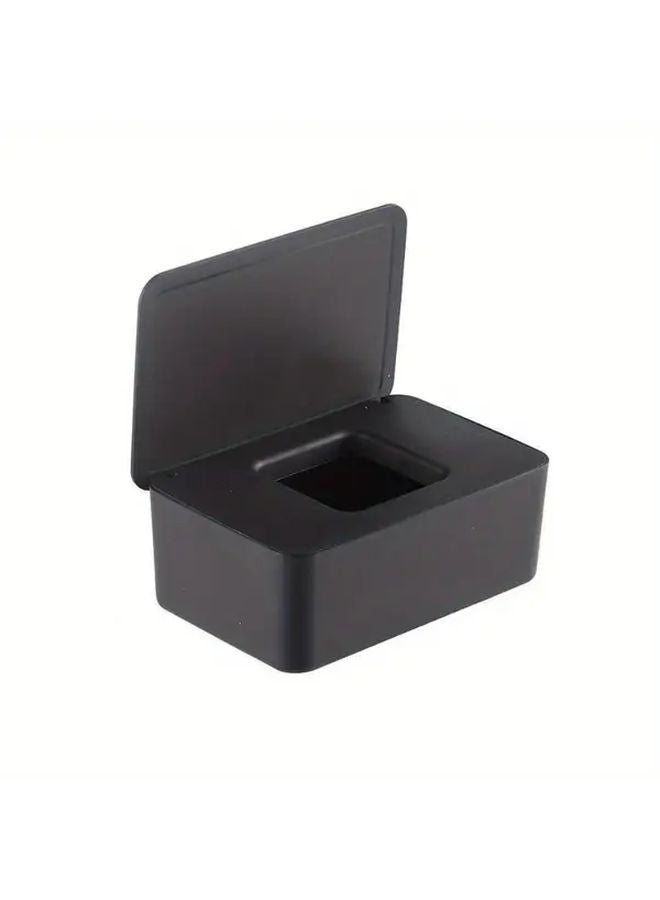 Black Tissue Box Holder With Sealed Cover Reusable Desktop Storage Container - Image 1