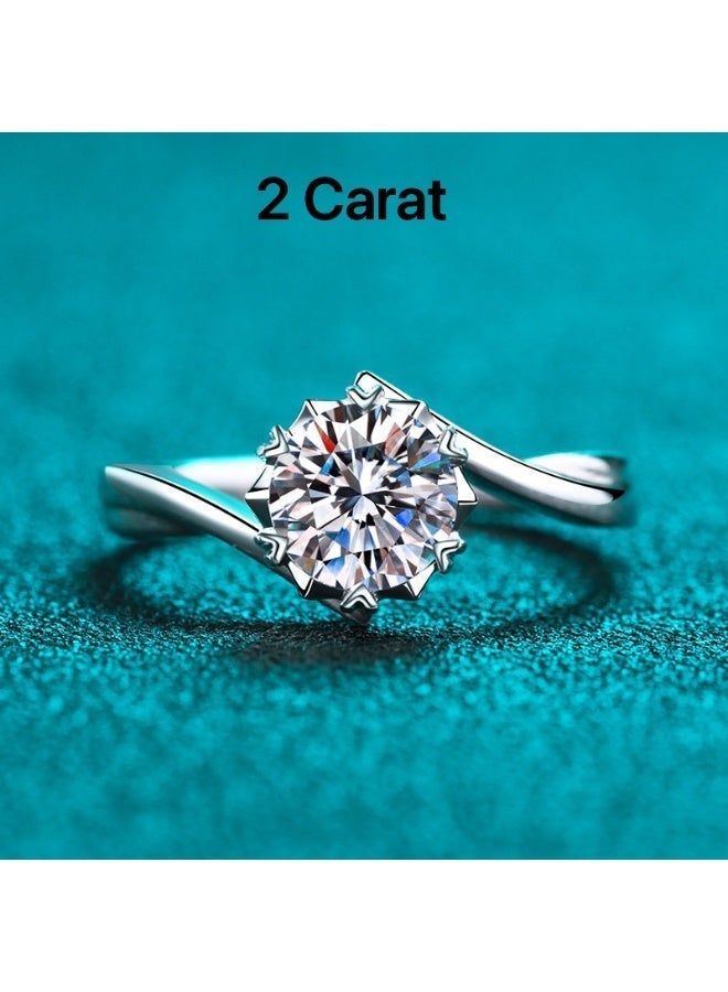 حقل خاتم زواج من مويسانيت 2 قيراط، مصنوع من الفضة الاسترليني S925 ومطلي بالبلاتين، مع تغليف بصندوق هدايا مزود بإضاءة. - Image 2