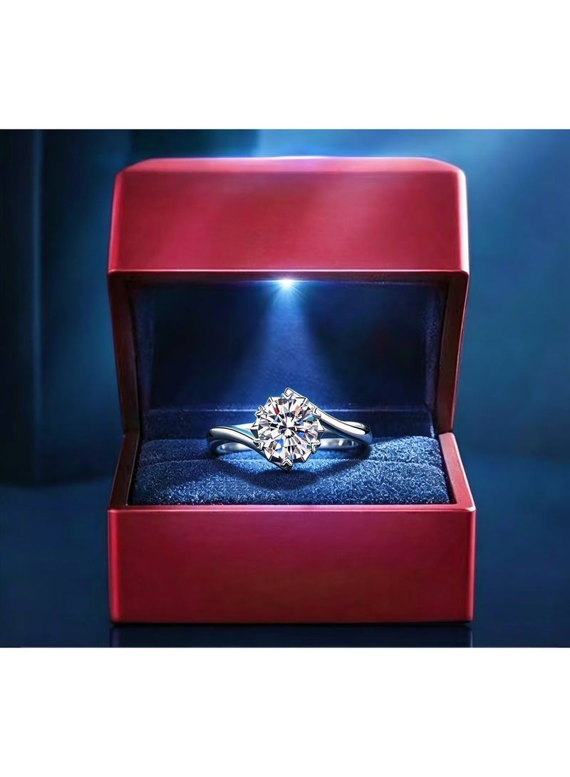 حقل خاتم زواج من مويسانيت 2 قيراط، مصنوع من الفضة الاسترليني S925 ومطلي بالبلاتين، مع تغليف بصندوق هدايا مزود بإضاءة. - Image 1