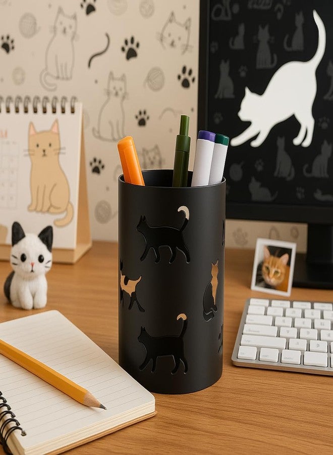Mango Steam Metal Pen Holder, Makeup Brush Cup Organizer for Office, Bathroom, Vanity (Black, Cat) - Image 4