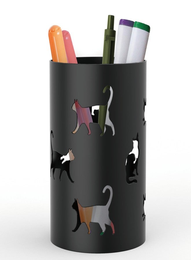 Mango Steam Metal Pen Holder, Makeup Brush Cup Organizer for Office, Bathroom, Vanity (Black, Cat) - Image 1