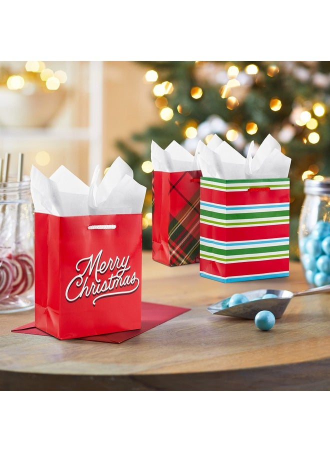 Hallmark Image Arts 5" Small Christmas Gift Bag Bundle (10 Bags Santa Plaid Stripes Penguin) For Kids Coworkers Gift Cards Party Favors  - Image 2