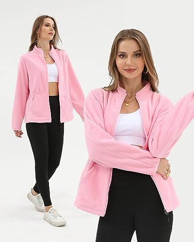 Argstar Fleece Jacket for Women, Lightweight Full Zip Classic Soft Casual Recreation Coat with Zipper Pockets Pink L - Image 5