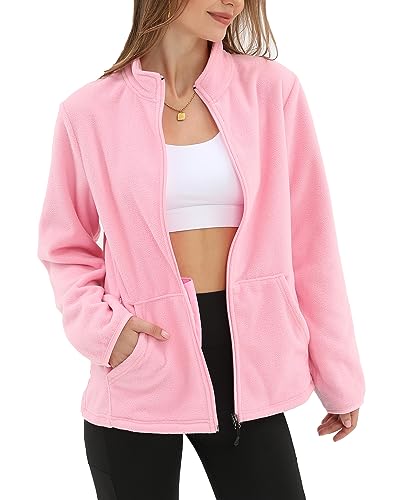 Argstar Fleece Jacket for Women, Lightweight Full Zip Classic Soft Casual Recreation Coat with Zipper Pockets Pink L - Image 1