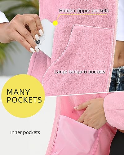 Argstar Fleece Jacket for Women, Lightweight Full Zip Classic Soft Casual Recreation Coat with Zipper Pockets Pink L - Image 4