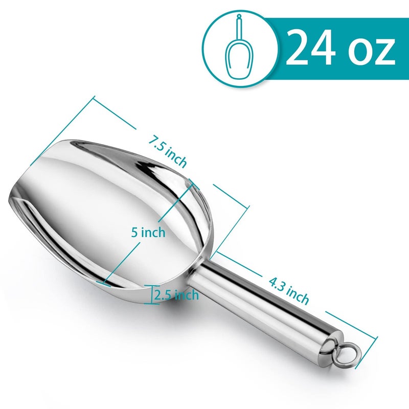 LIANYU Large Ice Scoop, 24 Ounce Stainless Steel Scooper for Canisters, Metal Scoops for Dry Goods, Heavy Duty Utility Scooper for Kitchen Bar Shop, Mirror Finish, Dishwasher Safe - Image 2