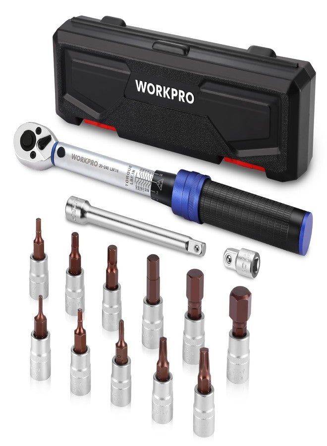 WORKPRO 1/4-inch Drive Click Torque Wrench, Inch Pound Bike Torque Wrench Set, Dual-Range 20-240 in.lb / 2.3-27.1 N.m, Lightweight Aluminum Handle, 72-Tooth, 14 Pcs, Precision for Bicycle Maintenance - Image 1