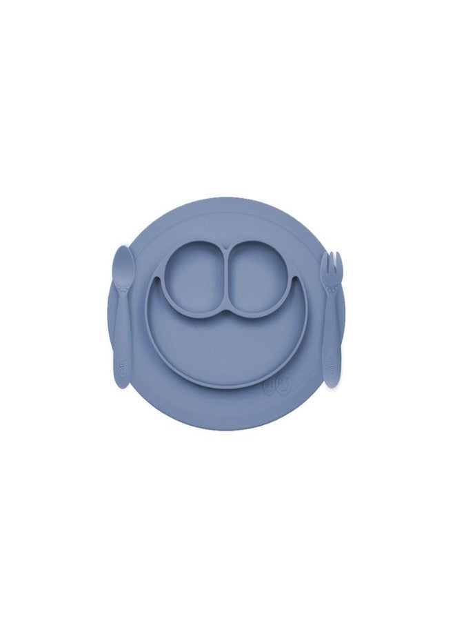ezpz Mini Feeding Set - 100% Food Grade Silicone Suction Plate, Spoon & Fork for Infants + Toddlers for Highchair, Dining Table - Promotes Baby Self-Feeding - Microwave Safe - 12 Months+ (Indigo) - Image 1