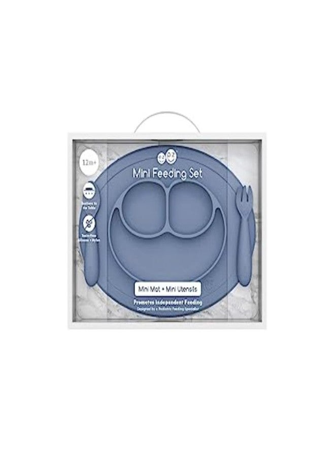 ezpz Mini Feeding Set - 100% Food Grade Silicone Suction Plate, Spoon & Fork for Infants + Toddlers for Highchair, Dining Table - Promotes Baby Self-Feeding - Microwave Safe - 12 Months+ (Indigo) - Image 4