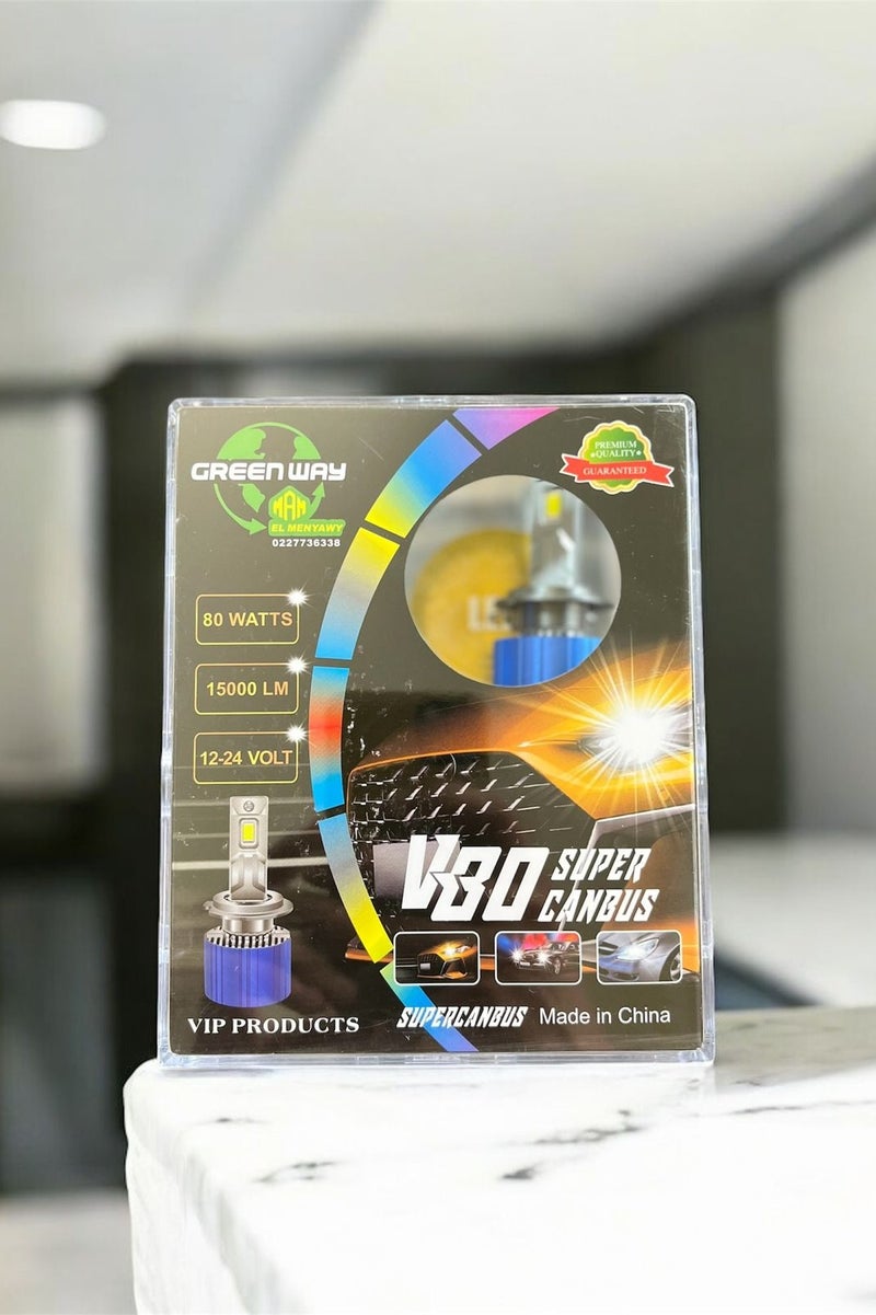 GreenWay H4 LED Headlight Bulb – 80W Super Bright, 9-32V, Turbo Cooling Fan, Aluminum Heat Sink, 1-Year Warranty