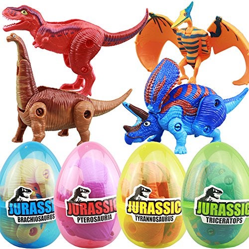 COFFLED 4 Pack Different Hatching Eggs Dinosaur Toys for 3+ Year Old Kids,Magic Egg that Hatch Dinosaurs Toy for Boy Girl Dino Fans,Deformation T-rex,Pterosaurs,Brachiosaurus,Triceratops(Random Color) - Image 1