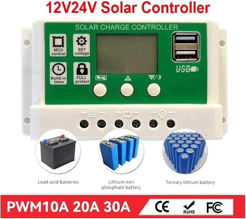 20A 12V 24V PWM Solar Charge Controller LCD Display Auto Battery Regulator - Image 3