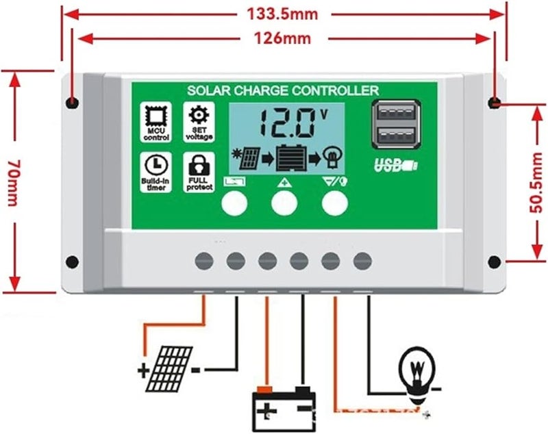 20A 12V 24V PWM Solar Charge Controller LCD Display Auto Battery Regulator - Image 5