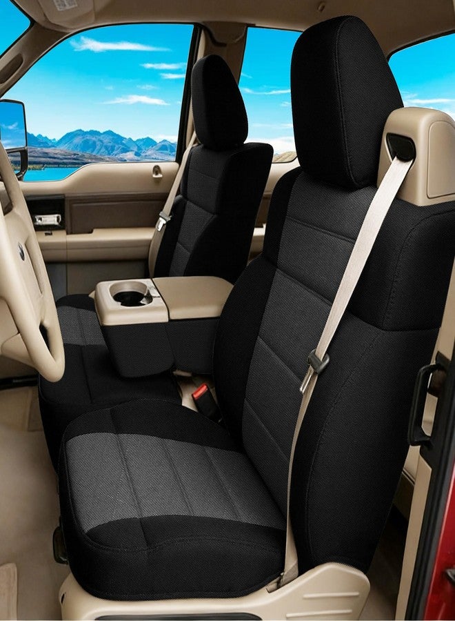 ESMING 40/20/40 Durable Oxford Fabric Front Split Bench Seat Covers for Ford F150 XL Standard Cab 2004 2005 2006 2007 2008 with Integrated Seatbelts & Solid Armrest- Black - Image 1