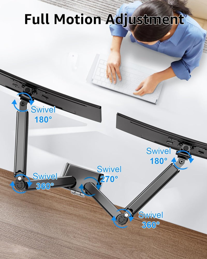 MOUNTUP Dual Monitor Stand fits up to 32 inch, 4.4-22 lbs Computer Screens, Dual Monitor Desk Mount Height Adjustable, Monitor Arms for 2 Monitors, Home Office VESA Mounts, Freelift Black - Image 3