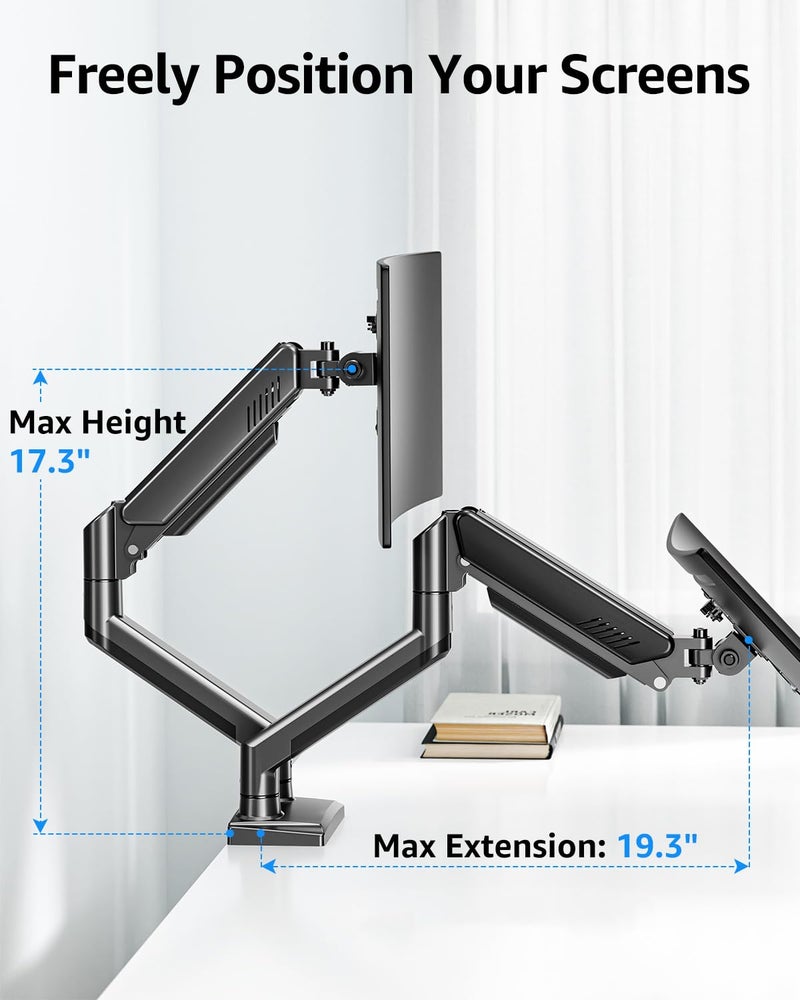 MOUNTUP Dual Monitor Stand fits up to 32 inch, 4.4-22 lbs Computer Screens, Dual Monitor Desk Mount Height Adjustable, Monitor Arms for 2 Monitors, Home Office VESA Mounts, Freelift Black - Image 5