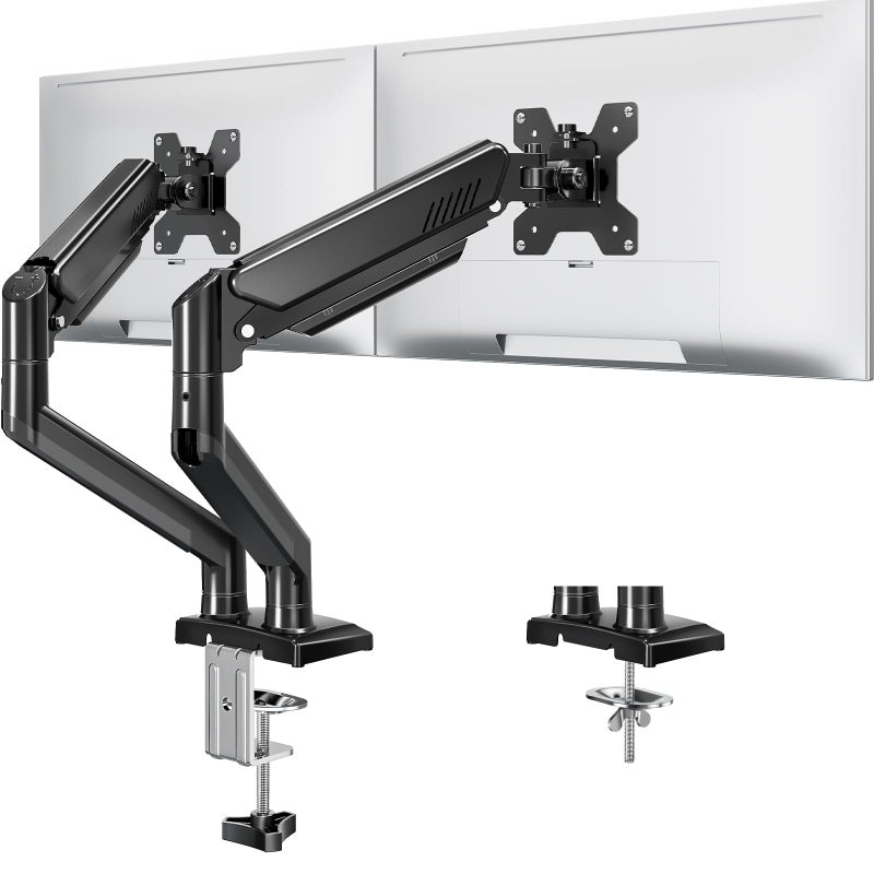MOUNTUP Dual Monitor Stand fits up to 32 inch, 4.4-22 lbs Computer Screens, Dual Monitor Desk Mount Height Adjustable, Monitor Arms for 2 Monitors, Home Office VESA Mounts, Freelift Black - Image 1