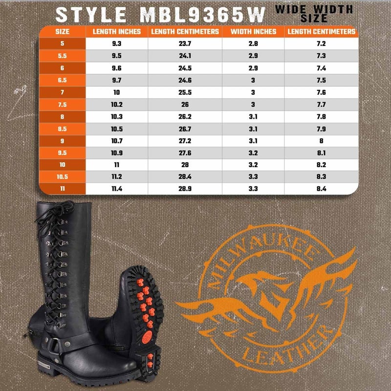 Milwaukee Leather Women's Wide Width Black Leather Classic Harness 14-inch Square Toe Motorcycle Boots - Size 6W - Image 3