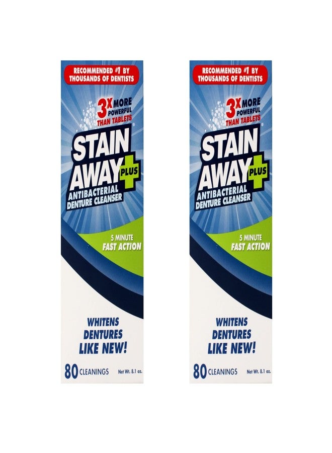 Stain-Away Stain Away Plus Antibacterial Denture Cleanser, 3X More Powerful Than Tablets, Whitens Dentures Like New, 5 Minute Fast Action, Clean Mint Taste, 80 Cleanings, 8.1 oz (Pack of 2 - Image 1