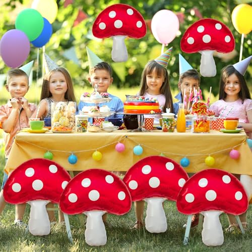 KHC-KHF 6PCS LargeMushroomBalloons Super Red Mushroom Balloons Red Foil Video Game Mushrooms Balloon Birthday Party Decorations for Boys Girls Party Supply - Image 5