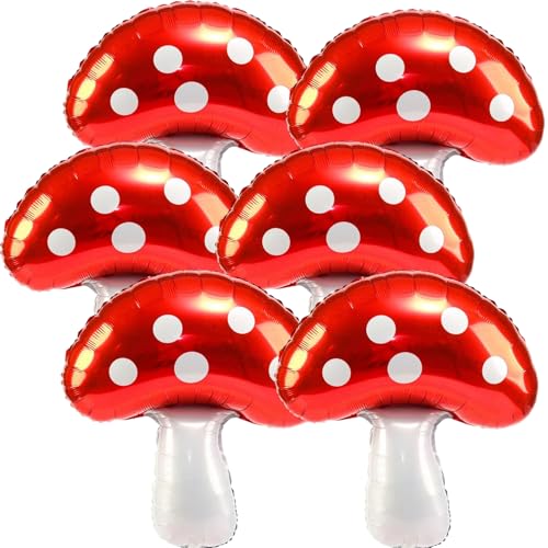 KHC-KHF 6PCS LargeMushroomBalloons Super Red Mushroom Balloons Red Foil Video Game Mushrooms Balloon Birthday Party Decorations for Boys Girls Party Supply - Image 1