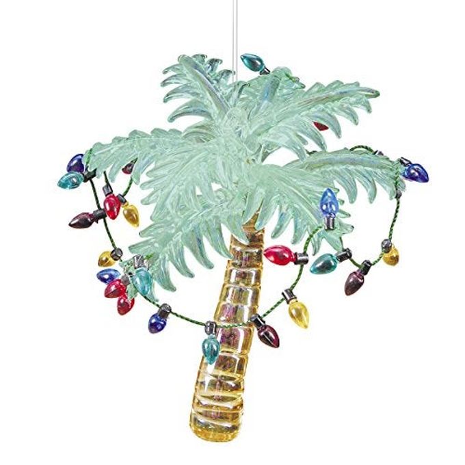 C&F Home Christmas Lights Palm Tree Glass Ornament Xmas Festive Winter Holidays Coastal Nautical Beach House Faux Artificial Real Pine Home Living Room Sitting Room Timeless Premium Luxury Decor - Image 1