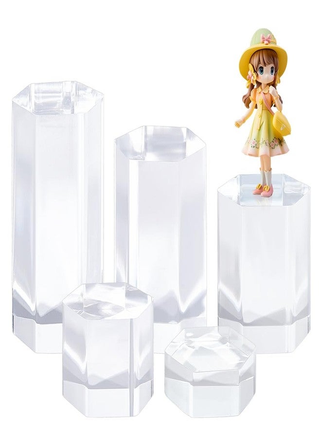 BENECREAT 5 Pcs Acrylic Blocks, Clear Hexagon Display Pedestals, Display Blocks Tabletop Display Stand, Photography Props for Miniature Collectible Jewelry Watch and Decor Displaying - Image 1