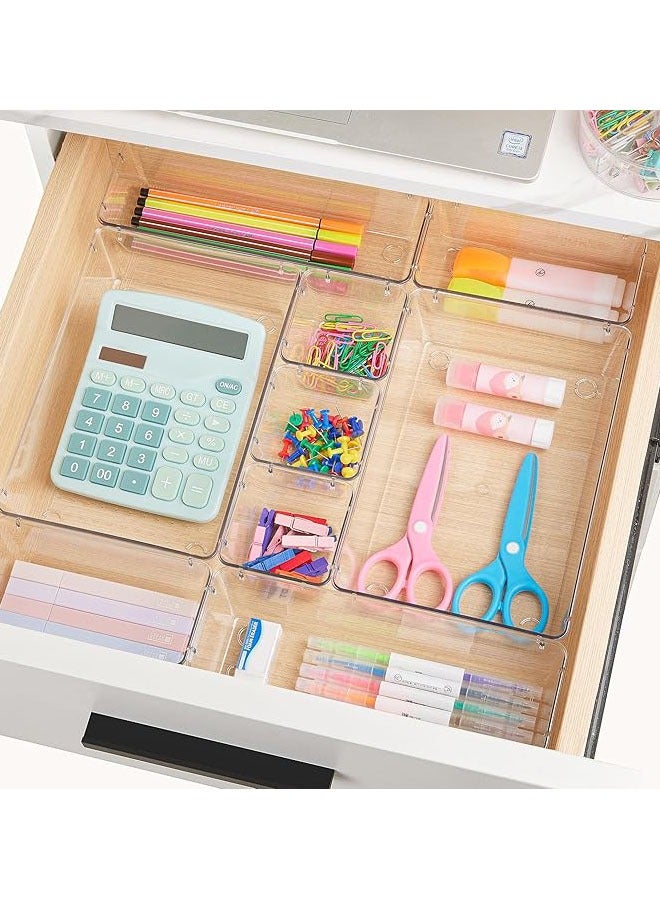 YelaJoy 44 PCS Clear Plastic Drawer Organizers Set, 4-Size Versatile Bathroom and Vanity Organizer Trays, Non-Slip Storage Containers for Makeup, Jewelries, Bedroom，Kitchen Utensils and Office  - Image 4