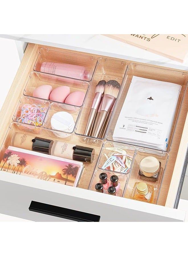 YelaJoy 44 PCS Clear Plastic Drawer Organizers Set, 4-Size Versatile Bathroom and Vanity Organizer Trays, Non-Slip Storage Containers for Makeup, Jewelries, Bedroom，Kitchen Utensils and Office  - Image 3