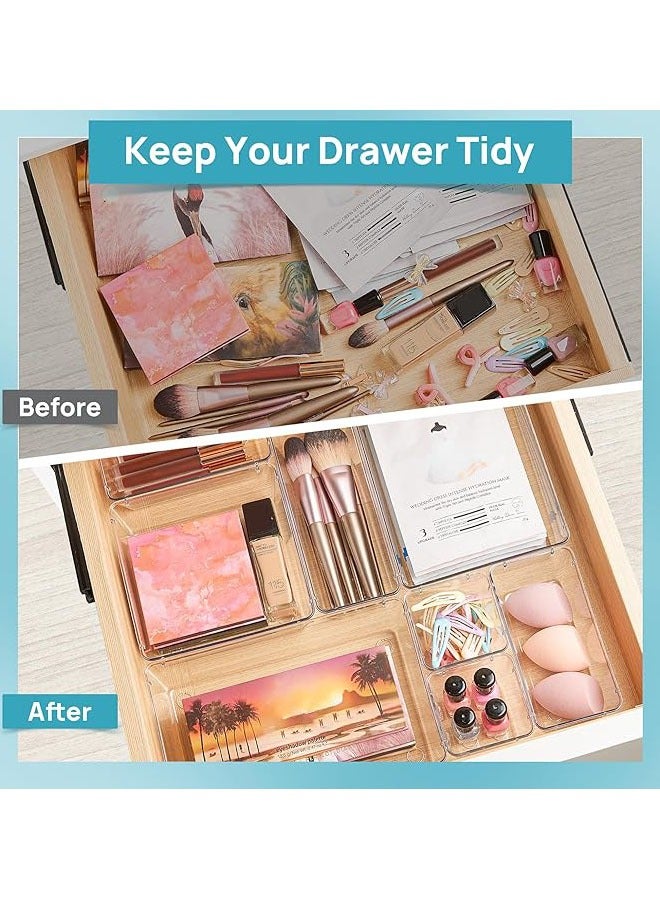 YelaJoy 44 PCS Clear Plastic Drawer Organizers Set, 4-Size Versatile Bathroom and Vanity Organizer Trays, Non-Slip Storage Containers for Makeup, Jewelries, Bedroom，Kitchen Utensils and Office  - Image 2