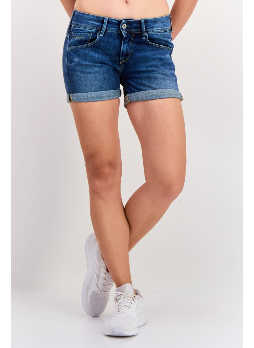 Pepe Jeans Women Washed Denim Shorts, Blue  - Image 1