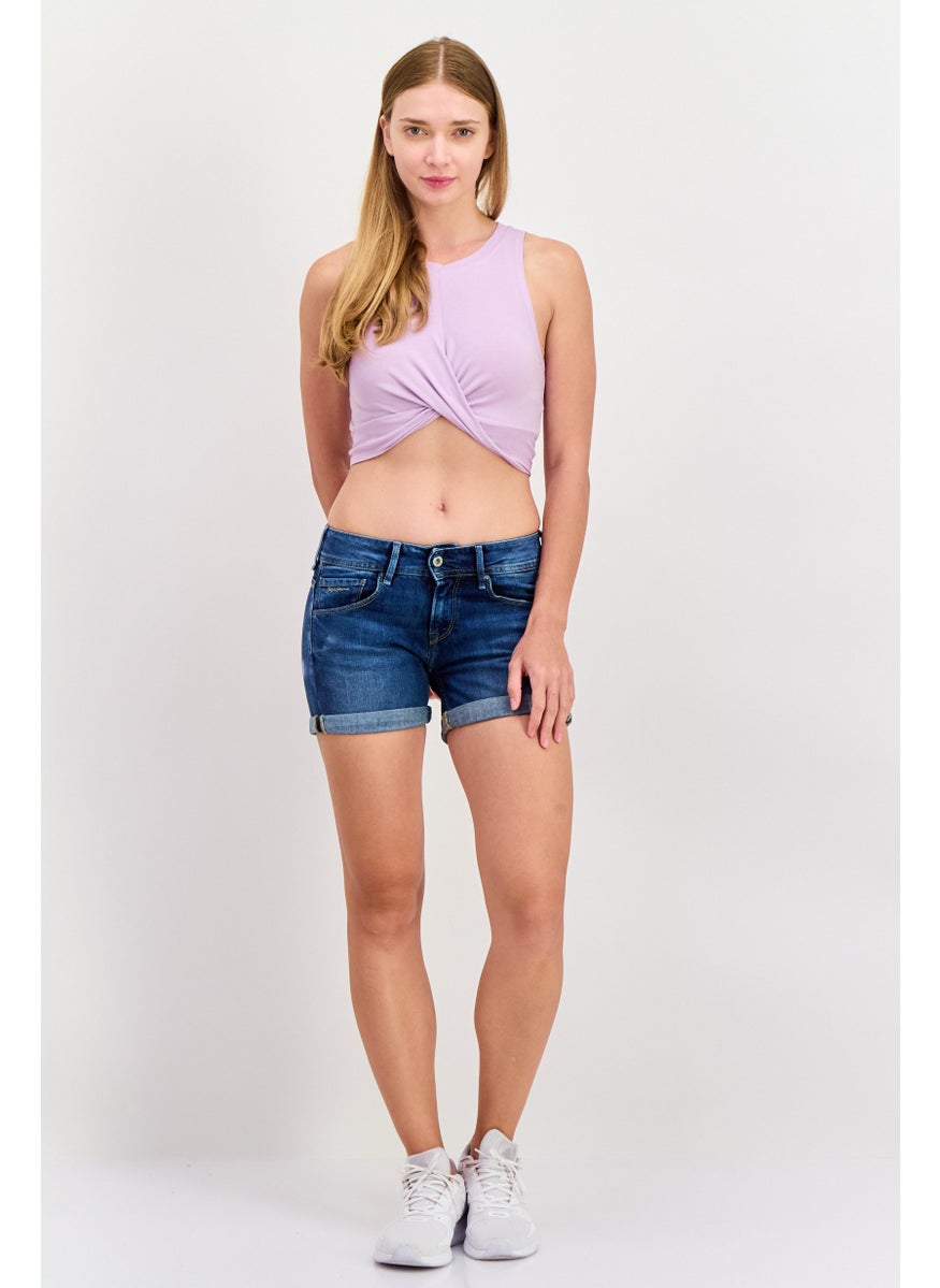 Pepe Jeans Women Washed Denim Shorts, Blue  - Image 4