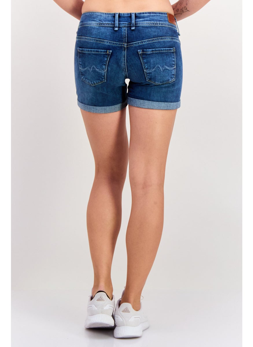 Pepe Jeans Women Washed Denim Shorts, Blue  - Image 3
