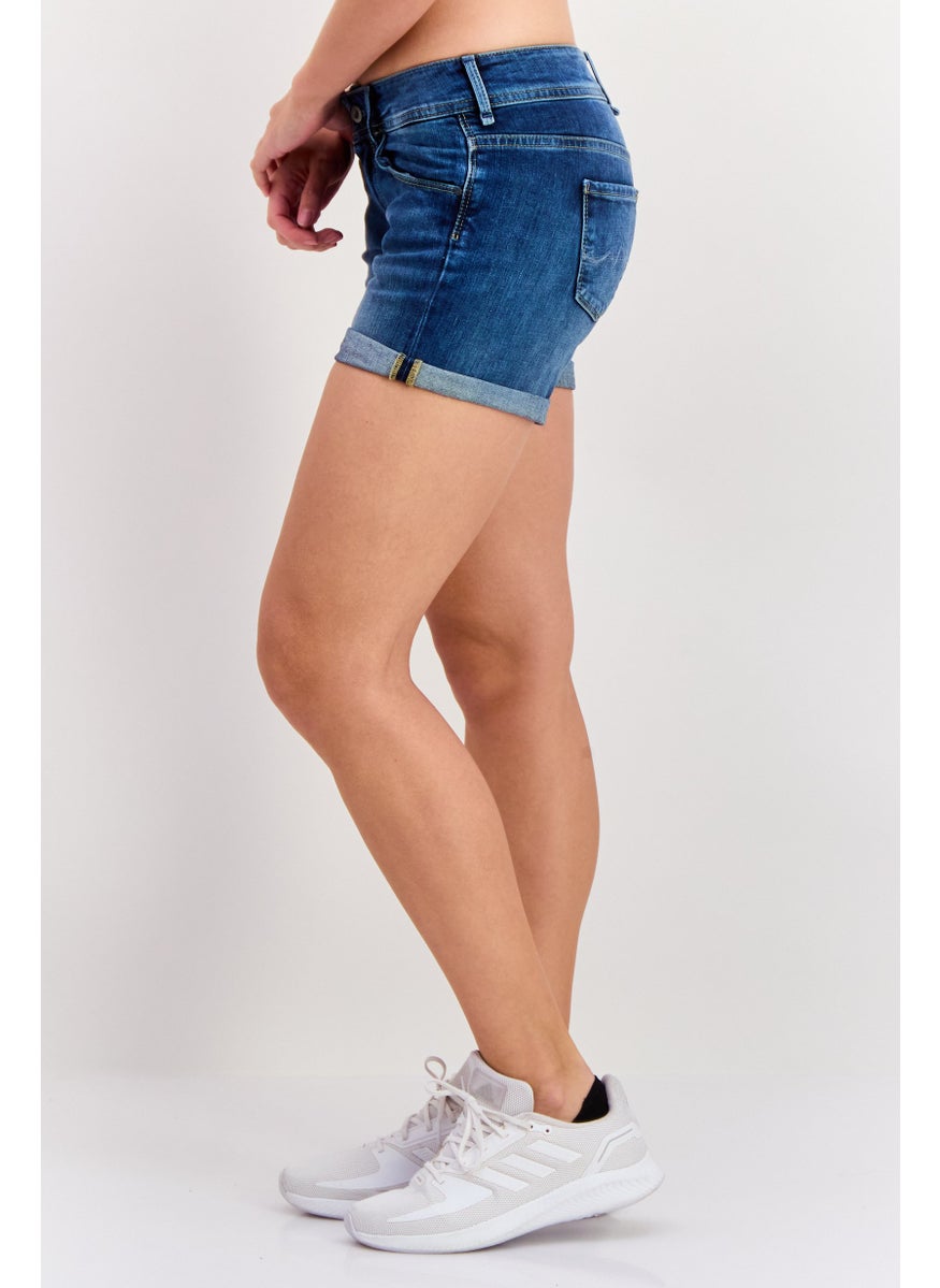 Pepe Jeans Women Washed Denim Shorts, Blue  - Image 2