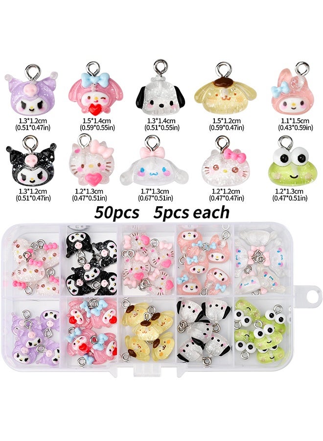Sanrio 50 PCS Cute Cartoon Resin Charms for Jewelry Making Bulk with Box, 3D Mini Charms Pendant Cartoon Animal Ornament DIY Cute Charms for Bracelets Necklaces Earrings Keychain - Image 2