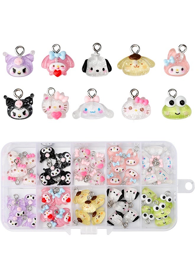 Sanrio 50 PCS Cute Cartoon Resin Charms for Jewelry Making Bulk with Box, 3D Mini Charms Pendant Cartoon Animal Ornament DIY Cute Charms for Bracelets Necklaces Earrings Keychain - Image 1