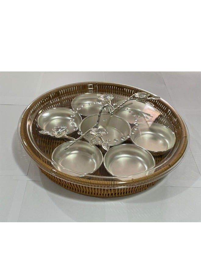 Cady One 9 Pieces Serving Trays Set With Lid Silver Round 40
Cm  - Image 3
